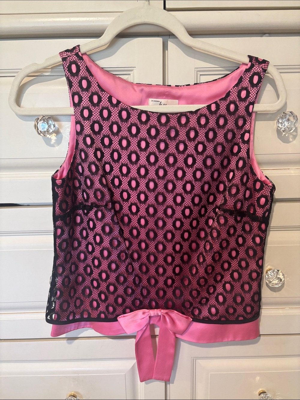 Milly of New York Pink Tank with Black Lace Overlay and Tie-Back